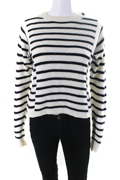 Vince Womens Wool Striped Print Ribbed Long Sleeve Button Sweater White Size XS