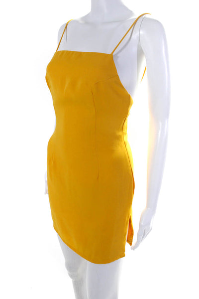 Superdown Womens Darted Zip Spaghetti Strap Side Slit Mini Dress Yellow Size 2XS