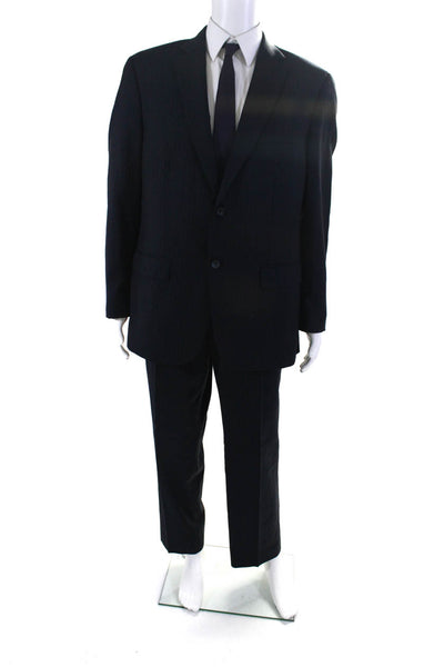 Jack Victor Mens Striped Pleated Front Suit Black Wool Size 42 Regular/36
