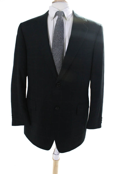 Canali Mens Plaid Two Button Blazer Jacket Black Wool Size EUR 54