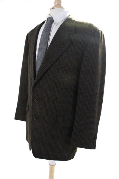 Hickey Freeman Mens Plaid Three Button Blazer Brown Wool Size 44 Long