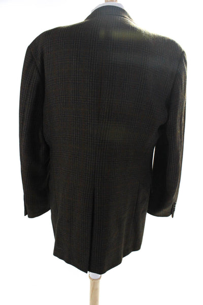 Hickey Freeman Mens Plaid Three Button Blazer Brown Wool Size 44 Long