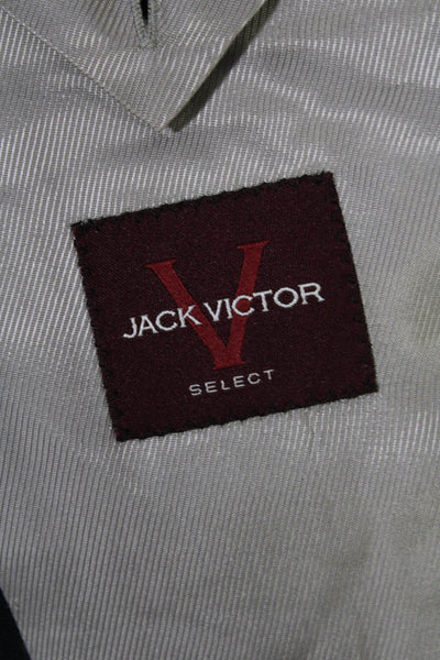 Jack Victor Mens Pinstriped Two Button Blazer Navy Blue Wool Size 42 Long