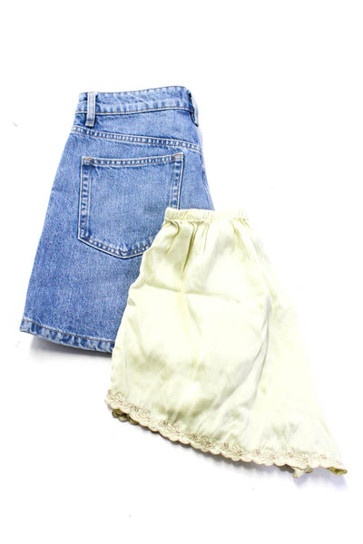 Zara Womens Satin Lace Denim Tap Shorts Blue Yellow Size 2 Medium Lot 2
