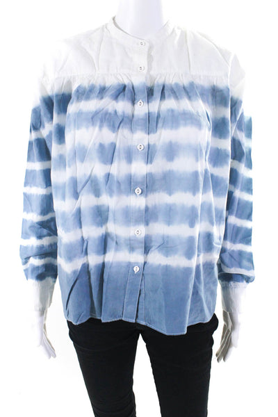 Ampersand Heart Womens Long Sleeve Tie Dye Shirt Blouse Blue White Medium