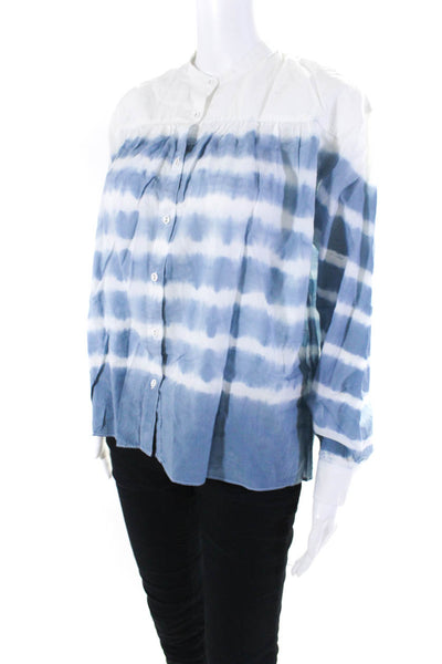 Ampersand Heart Womens Long Sleeve Tie Dye Shirt Blouse Blue White Medium