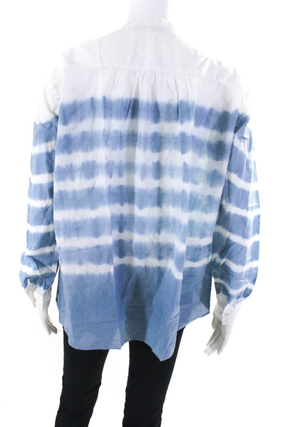 Ampersand Heart Womens Long Sleeve Tie Dye Shirt Blouse Blue White Medium