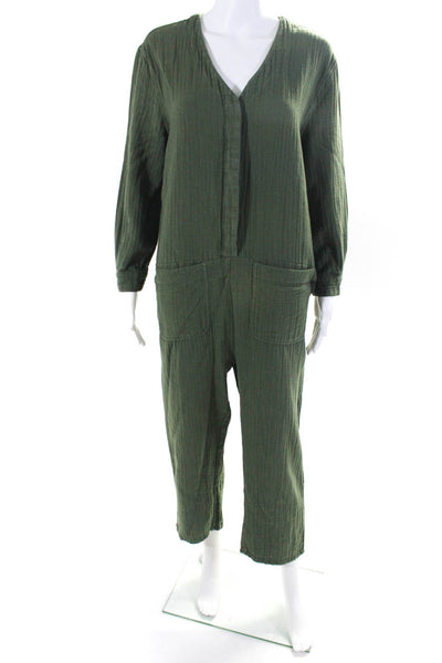 The Great Womens V Neck Button Up Long Sleeve Gauze Jumpsuit Green Size 1