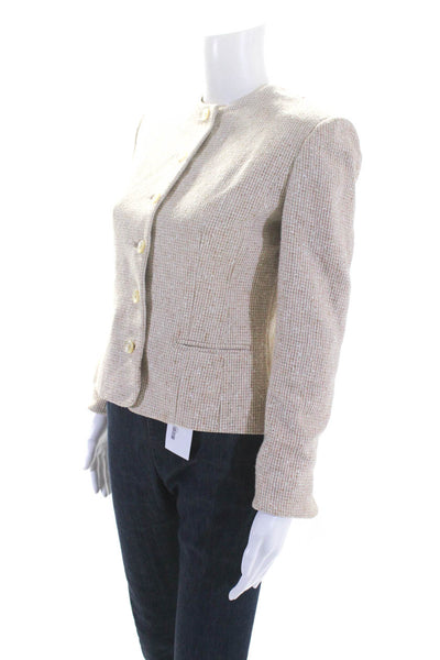 David Hayes Womens Brown Textured Crew Neck Long Sleeve Jacket Size 6