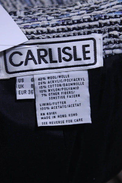 Carlisle Womens White Blue Wool Textured Collar Long Sleeve Jacket Size 6
