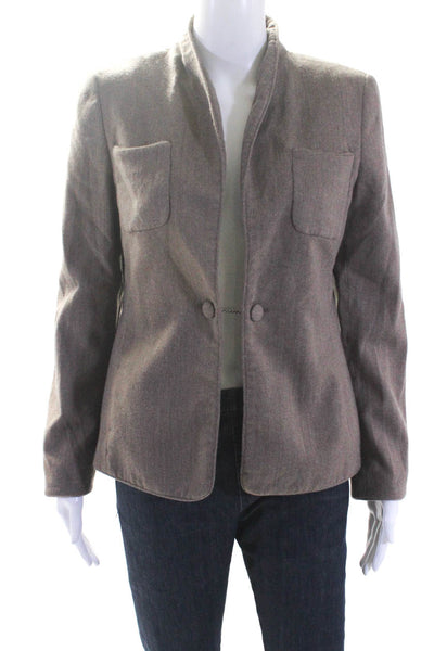 Rena Lange Womens Brown Wool One Button Long Sleeve Blazer Jacket Size 38