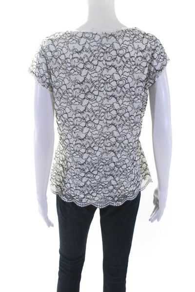 Karl Lagerfeld Women's Short Sleeve Lace Scalloped Trim Blouse White Size M