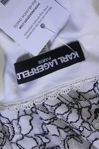 Karl Lagerfeld Women's Short Sleeve Lace Scalloped Trim Blouse White Size M