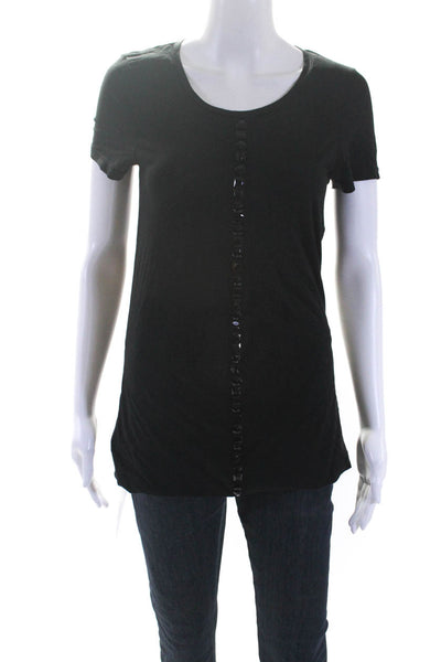 Vera Wang Lavender Label Women's Cotton Rhinestone Trim T-shirt Black Size M