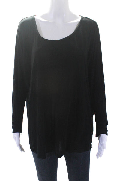 Michael Lauren Womens Black Scoop Neck Long Sleeve Oversized Knit Top Size L