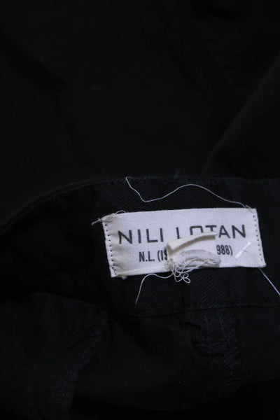 Nili Lotan Womens Black Cotton High Rise Flat Front Straight Leg Pants Size 4