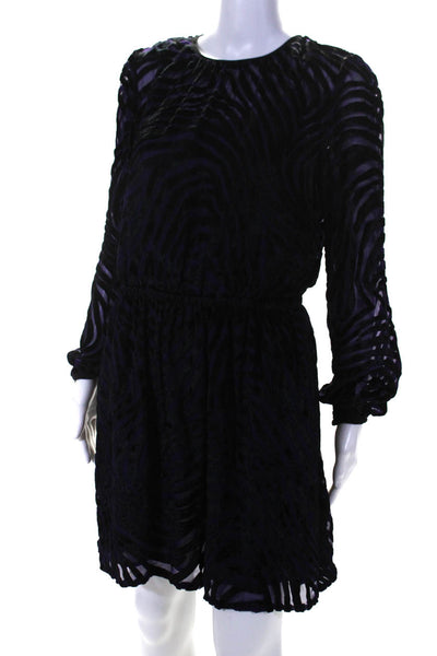 Michael Michael Kors Womens Long Sleeve Velvet Sheer Dress Black Purple Small