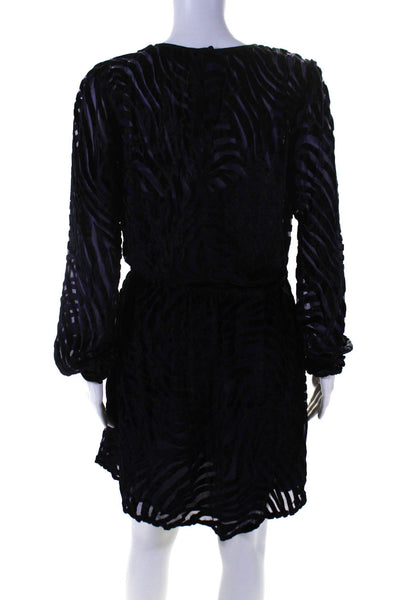 Michael Michael Kors Womens Long Sleeve Velvet Sheer Dress Black Purple Small