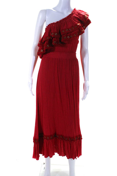 Misa Womens Grommet Knit Trim One Shoulder Maxi Dress Red Size Small