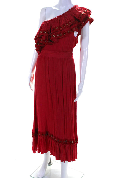 Misa Womens Grommet Knit Trim One Shoulder Maxi Dress Red Size Small