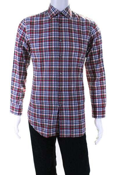 Paul Smith Mens Plaid Button Up Collared Long Sleeve Shirt Red Size 15 38