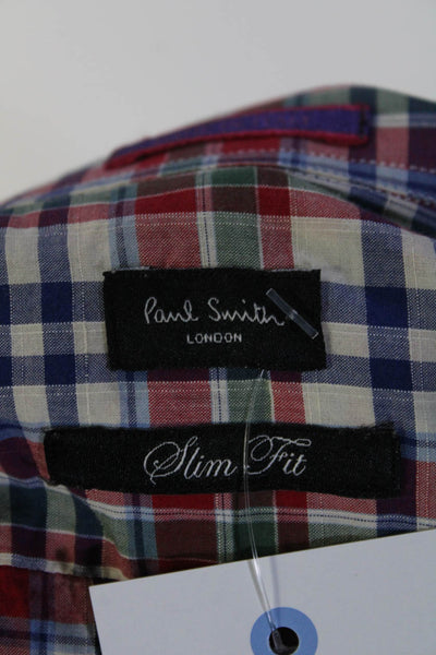 Paul Smith Mens Plaid Button Up Collared Long Sleeve Shirt Red Size 15 38
