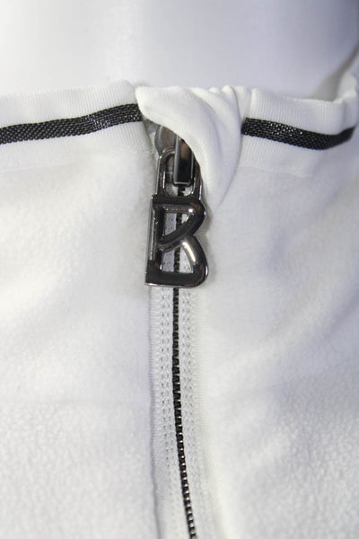 Bogner Womens Fleece Knit Mock Neck Athletic Pullover Top White Size 12