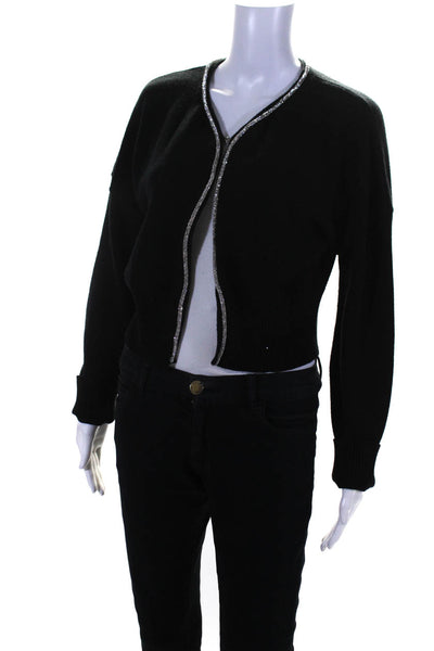 Central Park West Womens Rhinestone Trim Hook & Eye Cardigan Black Size Large