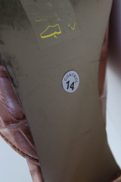 J Crew Womens Block Heel Croc Embossed Slide Sandals Pink Leather Size 7M