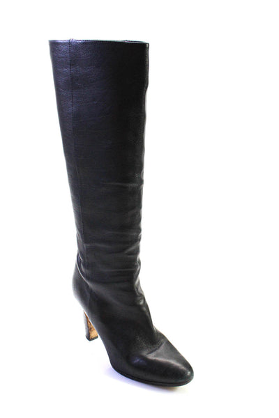 Jimmy Choo Womens Side Zip Round Toe Knee High Boots Black Leather Size 37.5