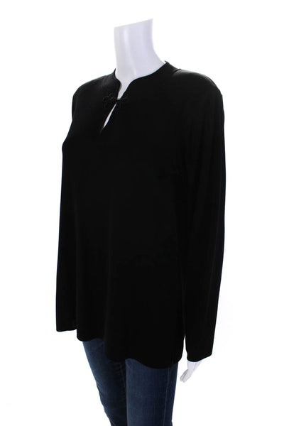 Exclusively Misook Women's Long Sleeve Keyhole Blouse Black Size L