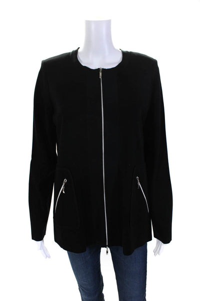 Exclusively Misook Women's Long Sleeve Full Zip Patch Pocket Jacket Black Size M