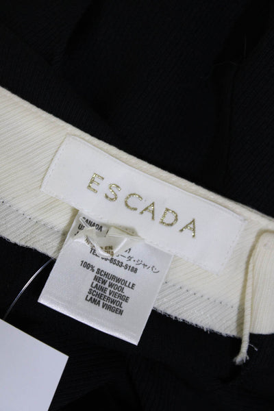 Escada Women's High Rise Contrast Trim Wide Leg Trousers Black Size 38