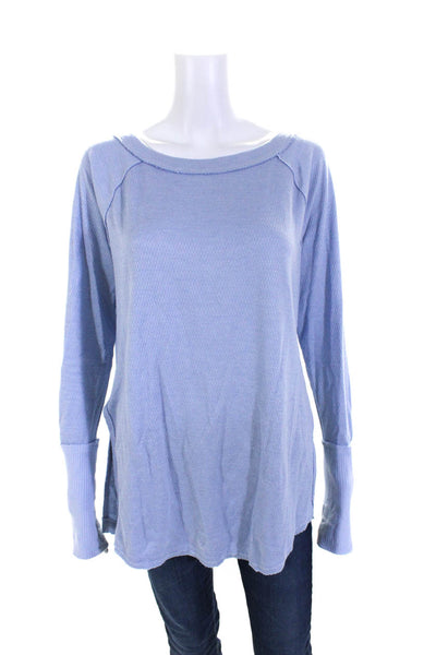 We The Free Womens Textured Knit Scoop Neck Long Sleeve T-Shirt Top Blue Size M