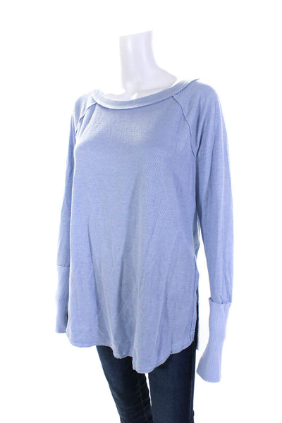 We The Free Womens Textured Knit Scoop Neck Long Sleeve T-Shirt Top Blue Size M