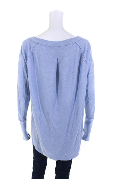 We The Free Womens Textured Knit Scoop Neck Long Sleeve T-Shirt Top Blue Size M