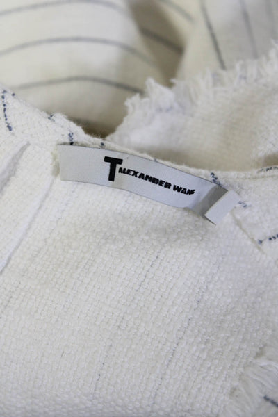 T Alexander Wang Womens Striped Crew Neck White Blue Cotton Size 0