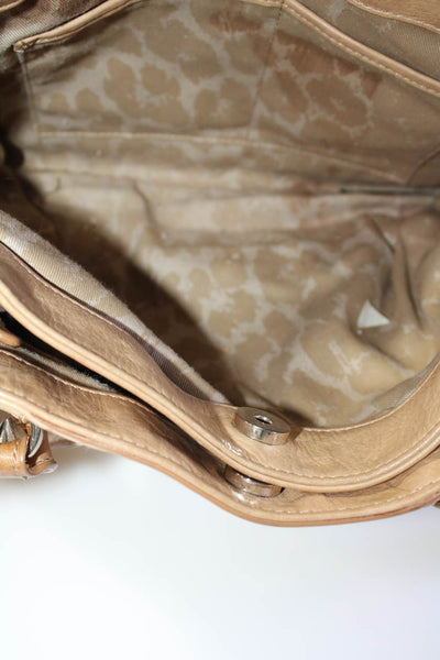Sam Edelman Womens Tan Leather Studded Woven Expandable Top Handle Handbag
