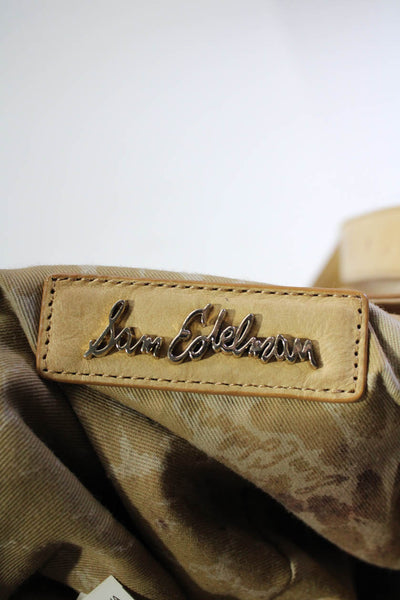 Sam Edelman Womens Tan Leather Studded Woven Expandable Top Handle Handbag