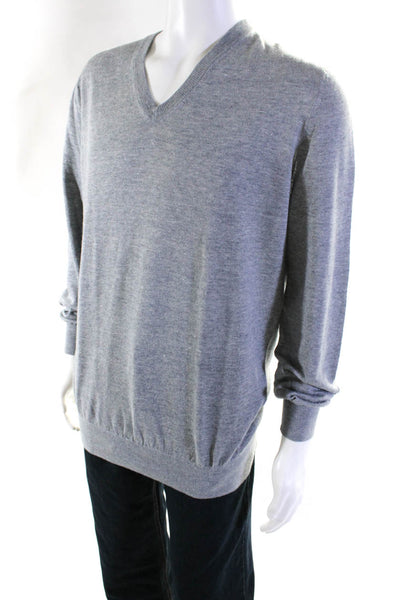Brunello Cucinelli Mens V-Neck Pullover Long Sleeve Sweater Gray Size EUR54