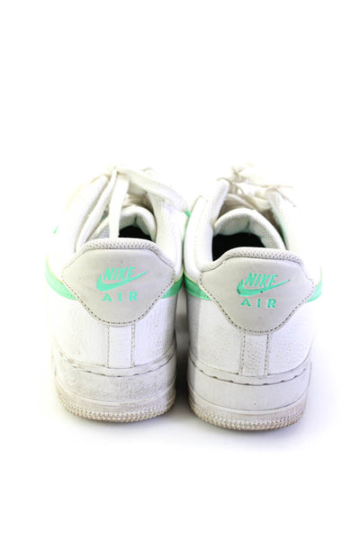 Nike Womens Leather Air Force Lace Up Green Swoosh Sneakers White Size 8.5