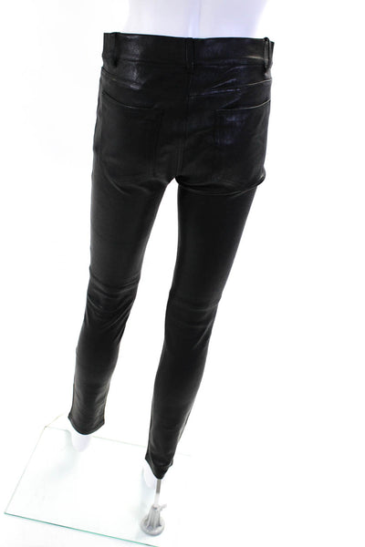 Vince Womens Leather Mid Rise Zip Up Slim Cut Pants Trousers Black Size 6