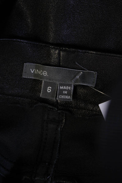 Vince Womens Leather Mid Rise Zip Up Slim Cut Pants Trousers Black Size 6