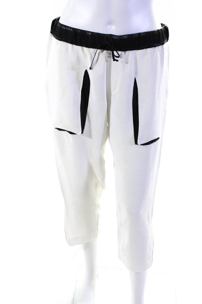 Helmut Lang Womens Crepe Drawstring Waist High Rise Straight Pants White Size 2