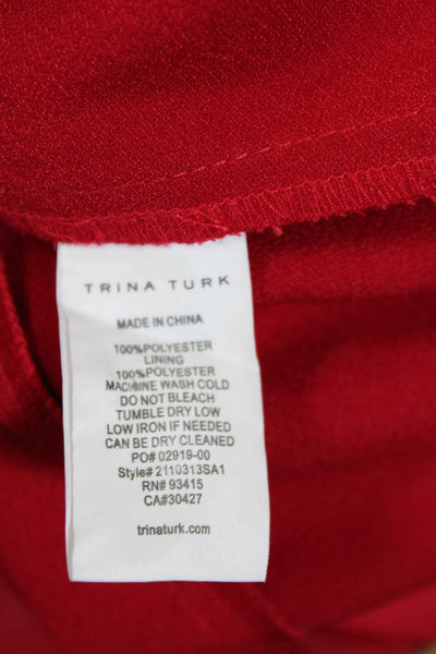 Trina Turk Womens Satin V-Neck Long Sleeve Draped Waist Sheath Dress Red Size 2