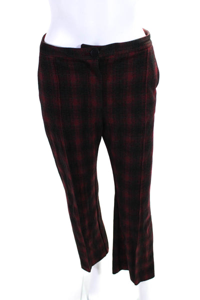 Pinko Women's High Rise Pleated Plaid Straight Leg Trousers Red Size 4