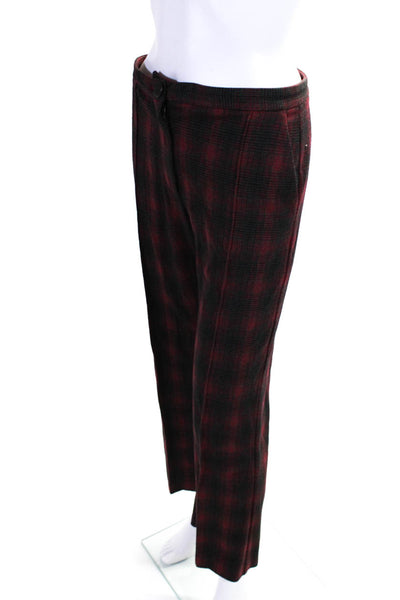 Pinko Women's High Rise Pleated Plaid Straight Leg Trousers Red Size 4