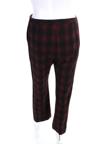 Pinko Women's High Rise Pleated Plaid Straight Leg Trousers Red Size 4