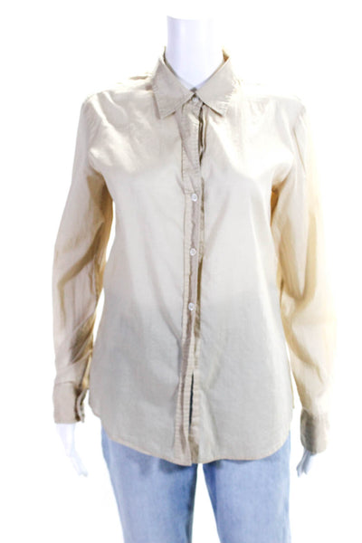 Theory Women's Collar Long Sleeves Button Down Shirt Beige Size L