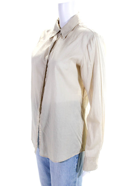 Theory Women's Collar Long Sleeves Button Down Shirt Beige Size L